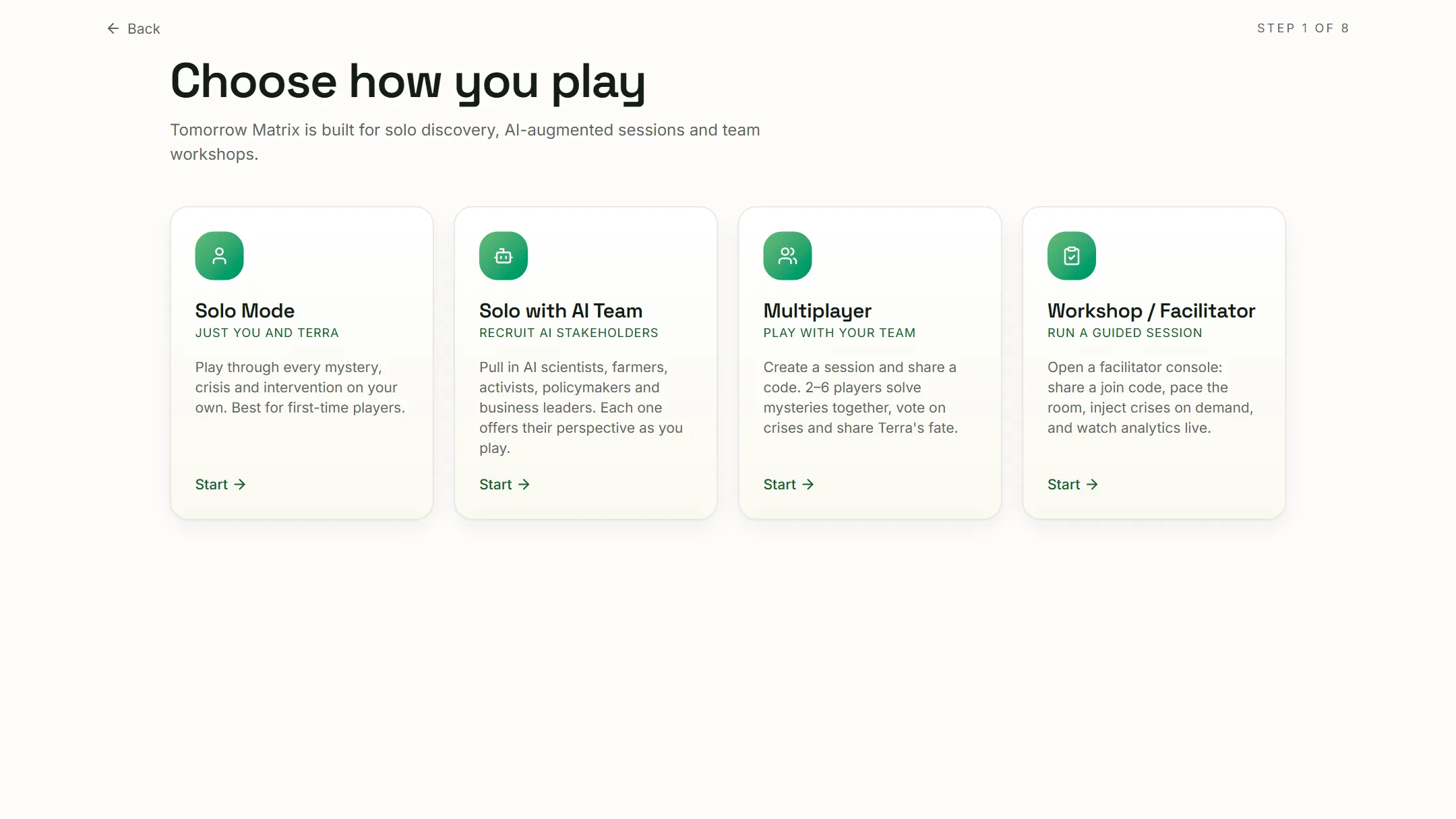 Mode select screen